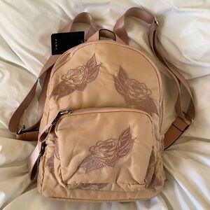 NWT - Zara Pink Embroidered Rose Mini Backpack